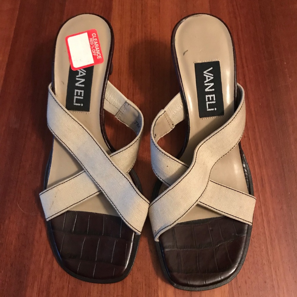 Closeout! Vaneli Tan Linen Heels